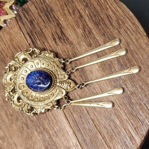 B814 lapis lazuli carved‎ cameo antique dangle brooch breathtakingly beautiful